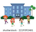 cute students in front of school