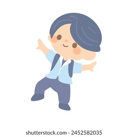 cute students going to school with backpacks. kids going to elementary or middle school. navy hair boy wear blue costume go to Kindergarten School children.vector illustration handdraw. 