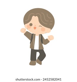 cute students going to school with backpacks. kids going to elementary or middle school. brown hair boy wear black costume go to Kindergarten School children.vector illustration handdraw. 