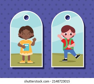 cute students happy in labels