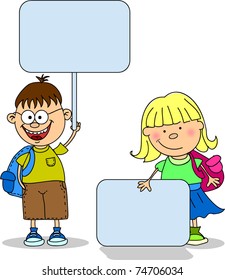 cute students hold banners