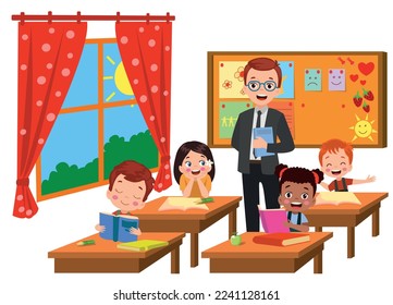 cute students playing games in class at school