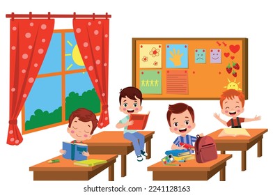 cute students playing games in class at school