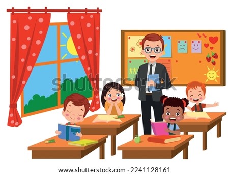 cute students playing games in class at school