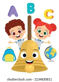 Cute students and school bell