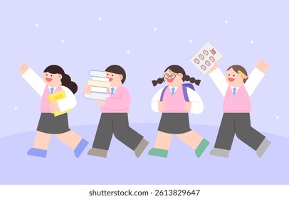 Cute students studying for exams on their way to school