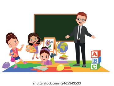 cute students and teacher in classroom