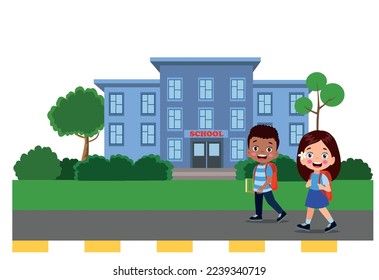 cute students walking to school with their bags
