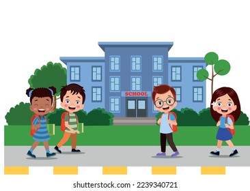 cute students walking to school with their bags