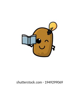 Cute Study Potato Cartoon Character Vector Illustration Design. Outline, Cute, Funny Style. Recomended For Children Book, Cover Book, And Other.