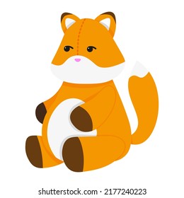 Cute stuffed fox. Vector illustration in a flat style. Plush toy fox