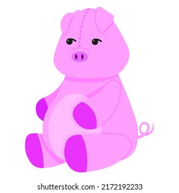 Cute stuffed pig. Vector illustration in a flat style. Plush toy pig