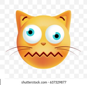 Cute Stunned Emoticon Cat on White Background. Isolated Vector Illustration 