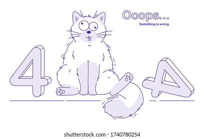 Cute Stupid cat say about Error 404. Ooops. Vector Illustration