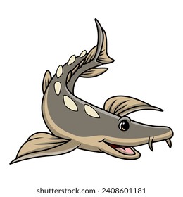 Cute sturgeon fish cartoon on white background