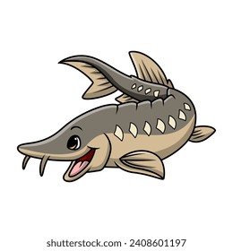 Cute sturgeon fish cartoon on white background