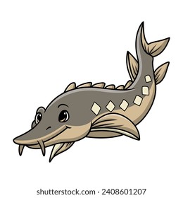 Cute sturgeon fish cartoon on white background