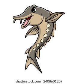 Cute sturgeon fish cartoon on white background