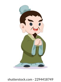 Cute style ancient Chinese scholar greetings cartoon illustration