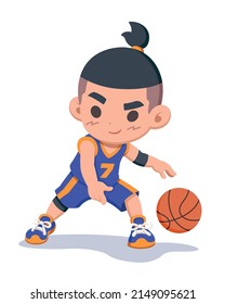 Cute style basketball player dribbling cartoon illustration