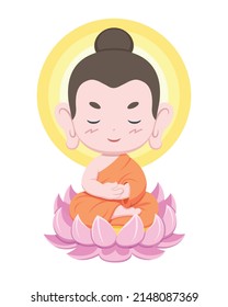 Cute style Buddha sitting on lotus cartoon illustration