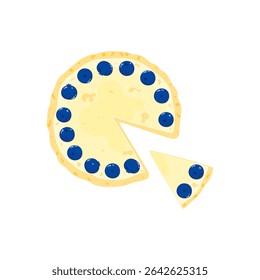 Cute style cake cheesecake, cream cheese, blueberry, top view, flat design, isolated on white. Vector illustration set of bakery, cafe, food menu, dessert, birthday cake, party, celebration.
