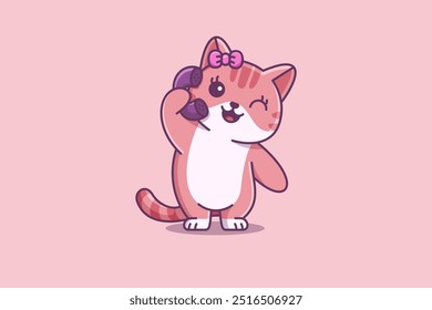 cute style cat raising its paw and greeting with a friendly hello in a cute and cartoon fashion.