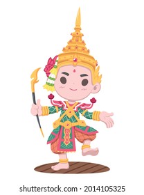 Cute style character of traditional Thai performer Khon man cartoon illustration