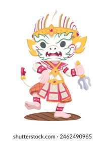 Cute style character of traditional Thai performer Khon Hanuman cartoon illustration