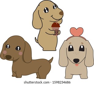 cute style Dachshund Dogs vector set 