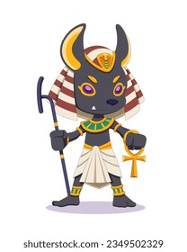 Cute style Egyptian god Anubis cartoon illustration