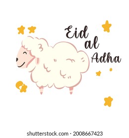 estilo lindo eid al adha caricatura de cordero ovino vector con luna