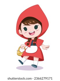 Cute style fairy tale character little red riding hood cartoon illustration