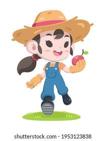 Cute style farmer girl cartoon illustration