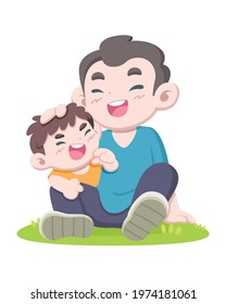 Cute style father and son cartoon illustration