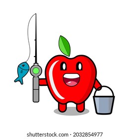 cute style fishing hobby apple illustration