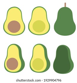 cute style front and 45 degree flat vector illustration of half cut avocado