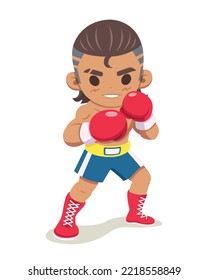 Cute style handsome boxer standing on guard cartoon illustration