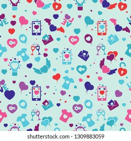 Cute style hearts seamless vector pattern. Valentine Day. Marker drawn different heart shapes and silhouettes. Hand drawn ornament.
