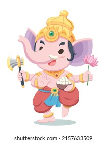 Cute style Hindu god Lord Ganesha cartoon illustration