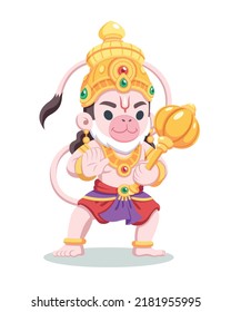 Cute style Hindu god Lord Hanuman cartoon illustration