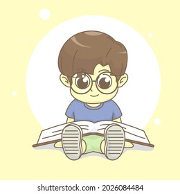 cute style illustration of a boy reading a book
