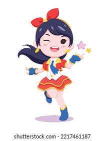 Cute style Japanese idol performing cartoon illustration