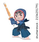 Cute style Japanese kendo athlete cartoon illustration
