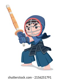 Cute style Japanese kendo athlete cartoon illustration