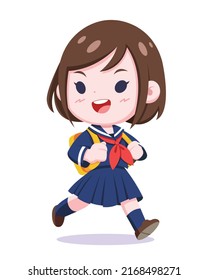 Cute style Japanese schoolgirl cartoon illustration