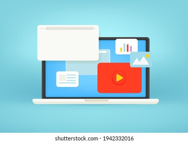 Cute style laptop with opened browser windows on a screen