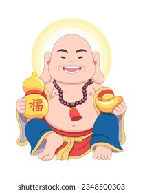 Cute style laughing Chinese Feng shui Budai cartoon illustration