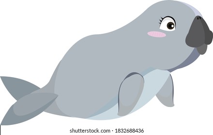 Cute style manatee on white background Isolates.
