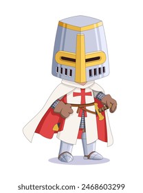 Cute style medieval templar knight standing cartoon illustration